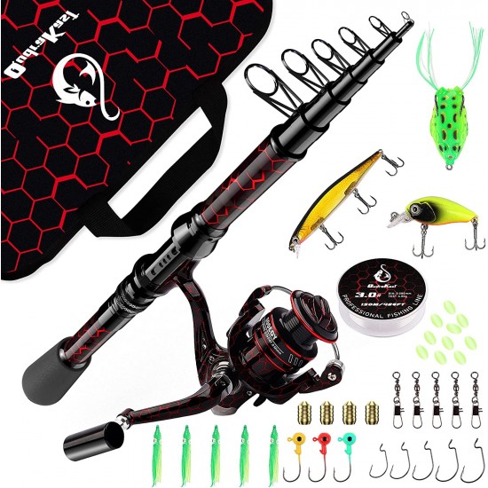 QudraKast Red Fishing Pole and 12+1 Full Metal Ultra Smooth Spinning Reel  Combos with