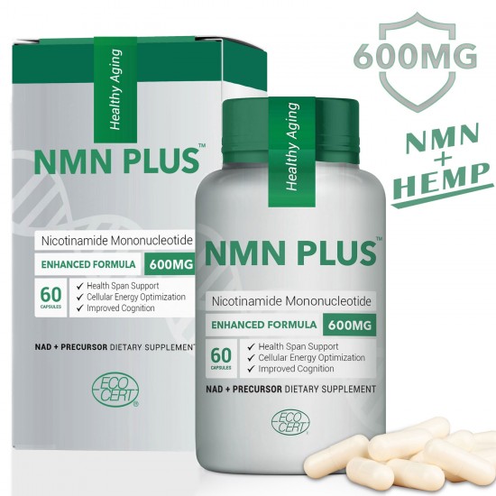 NMN PlUS Maximale Stärke NMN-Kapseln mit Hanf, 600mg pro Portion, 60 Kapseln