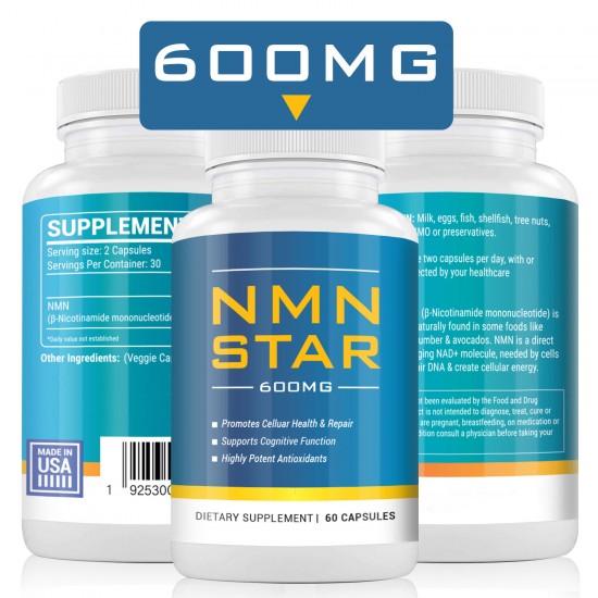 NMN STAR Ultrahochreine NMN-Kapseln, 600 mg pro Portion, 60 Kapseln