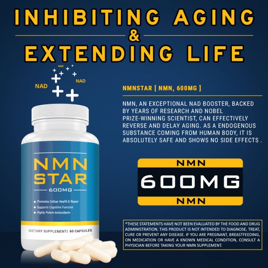 NMN STAR Ultrahochreine NMN-Kapseln, 600 mg pro Portion, 60 Kapseln