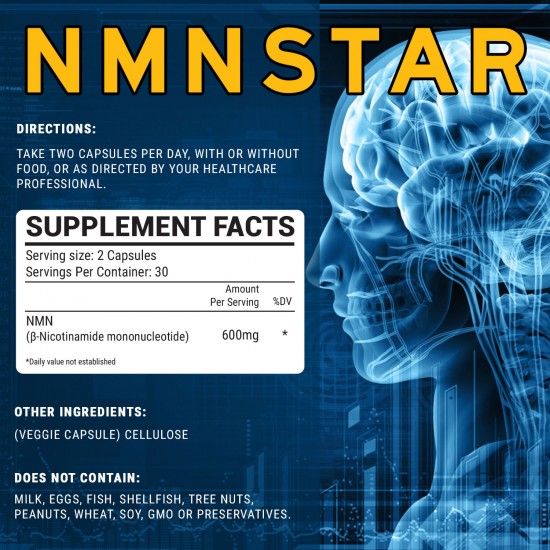 NMN STAR Capsules NMN ultra haute pureté, 600 mg par portion, 60 capsules