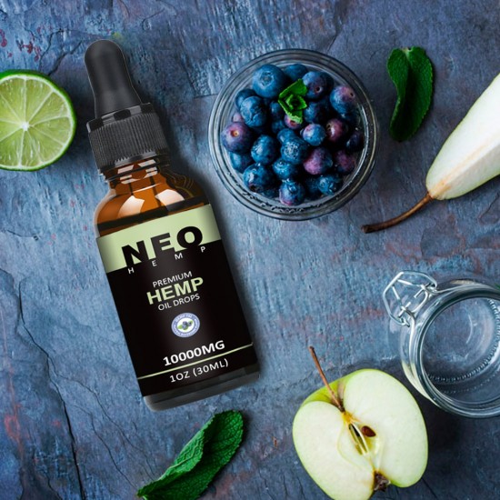 NEOHEMP Original et Myrtille Huile de chanvre gouttes 10000 mg 30 ml, végétalien et végétarien