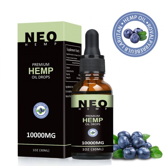 NEOHEMP Original et Myrtille Huile de chanvre gouttes 10000 mg 30 ml, végétalien et végétarien