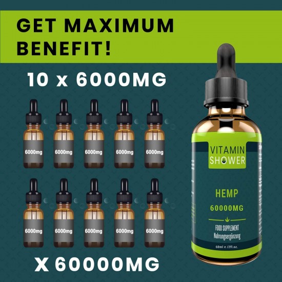 Vitamin Shower Broad Spectrum Hemp Oil Drops, High Strength Hemp Extract(60000 mg)