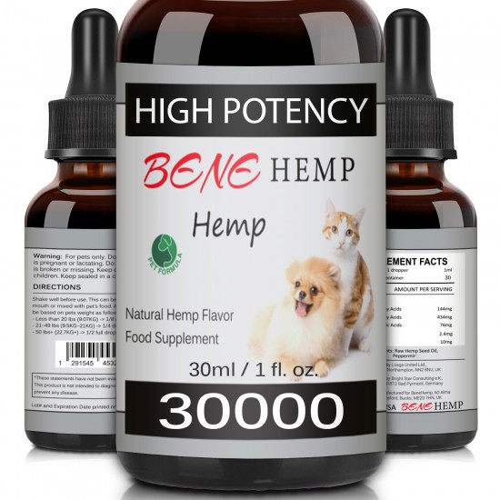 BENEHEMP Huile pour chiens et chats - 30000mg - 100% d'huile de chanvre biologique pour animaux de compagnie