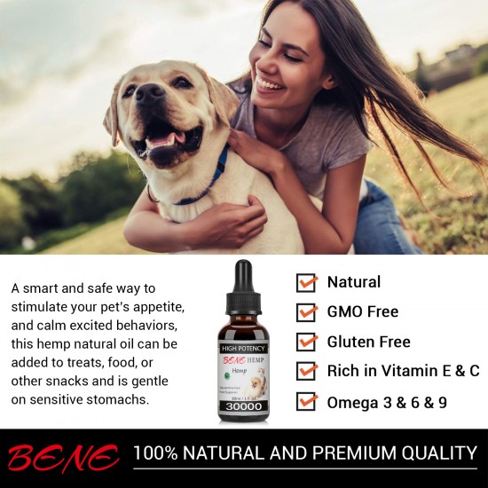 BENEHEMP Huile pour chiens et chats - 30000mg - 100% d'huile de chanvre biologique pour animaux de compagnie