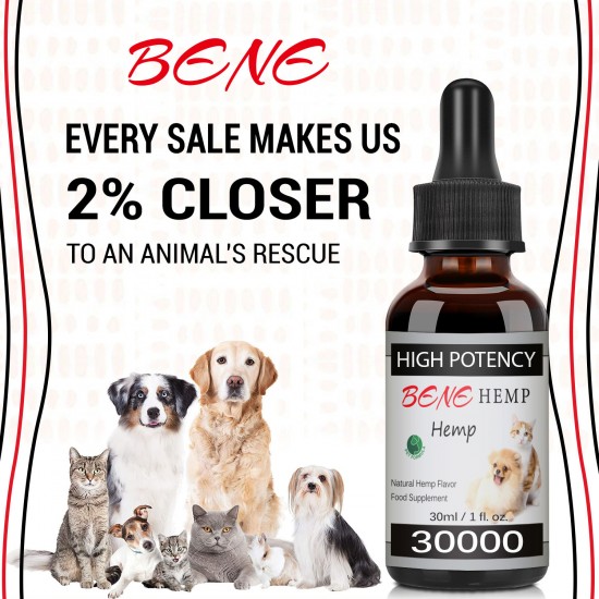 BENEHEMP Huile pour chiens et chats - 30000mg - 100% d'huile de chanvre biologique pour animaux de compagnie