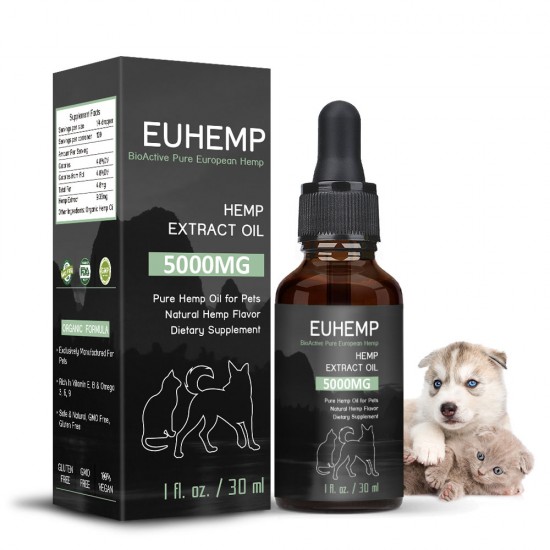 EUHEMP Huile pour chiens et chats - 5000 mg - 100% d'huile de chanvre biologique pour animaux de compagnie