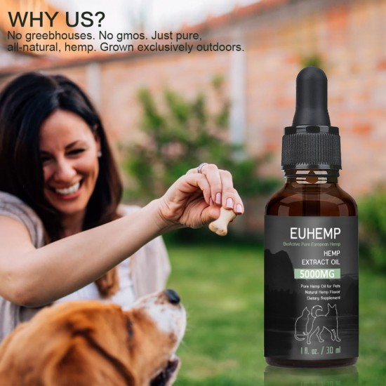 EUHEMP Huile pour chiens et chats - 5000 mg - 100% d'huile de chanvre biologique pour animaux de compagnie