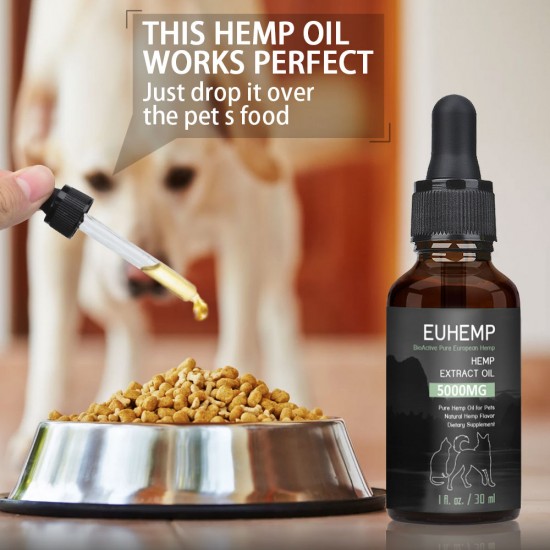 [Not Available in UK] EUHEMP Oil Anxiety Relief for Dogs & Cats - 5000mg - Supports Hip & Joint Health