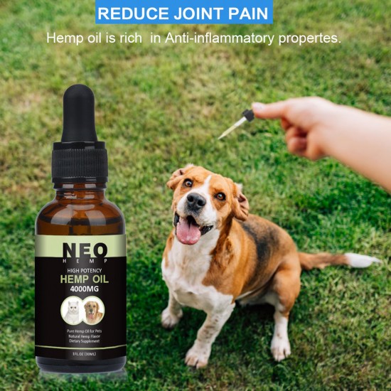 NEOHEMP Huile pour chiens et chats - 4000 mg - 100% d'huile de chanvre biologique pour animaux de compagnie