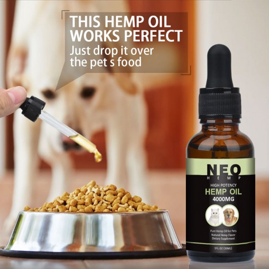 NEOHEMP Huile pour chiens et chats - 4000 mg - 100% d'huile de chanvre biologique pour animaux de compagnie