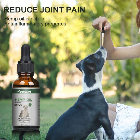 [Not Available in UK] Broad Spectrum Hemp oil for Pets, Vitablossom Hemp oil for Pats ,Great for Pain Relief - 1500mg