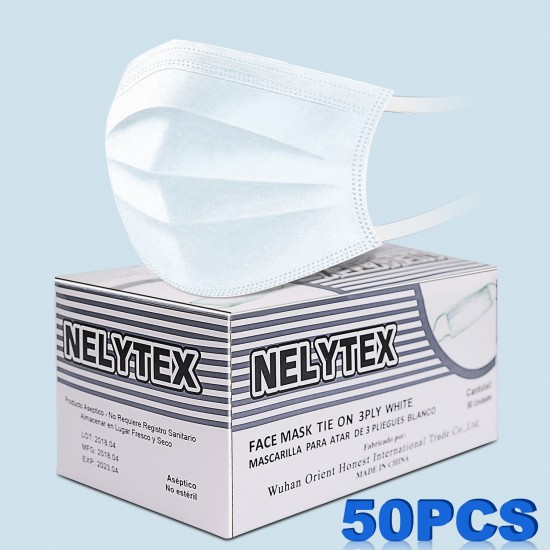 NELYTEX Masques jetables 3 plis, parfaits pour la protection contre les virus COVID-19 et la santé personnelle (50 pcs)